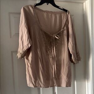 Elegant Lace Trim Blouse - Tan